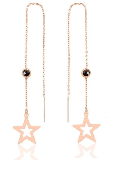 Gümüş  oniks taşlı zincirli küpe  yıldız modeli SGTL9862SİYAHİYILDIZ