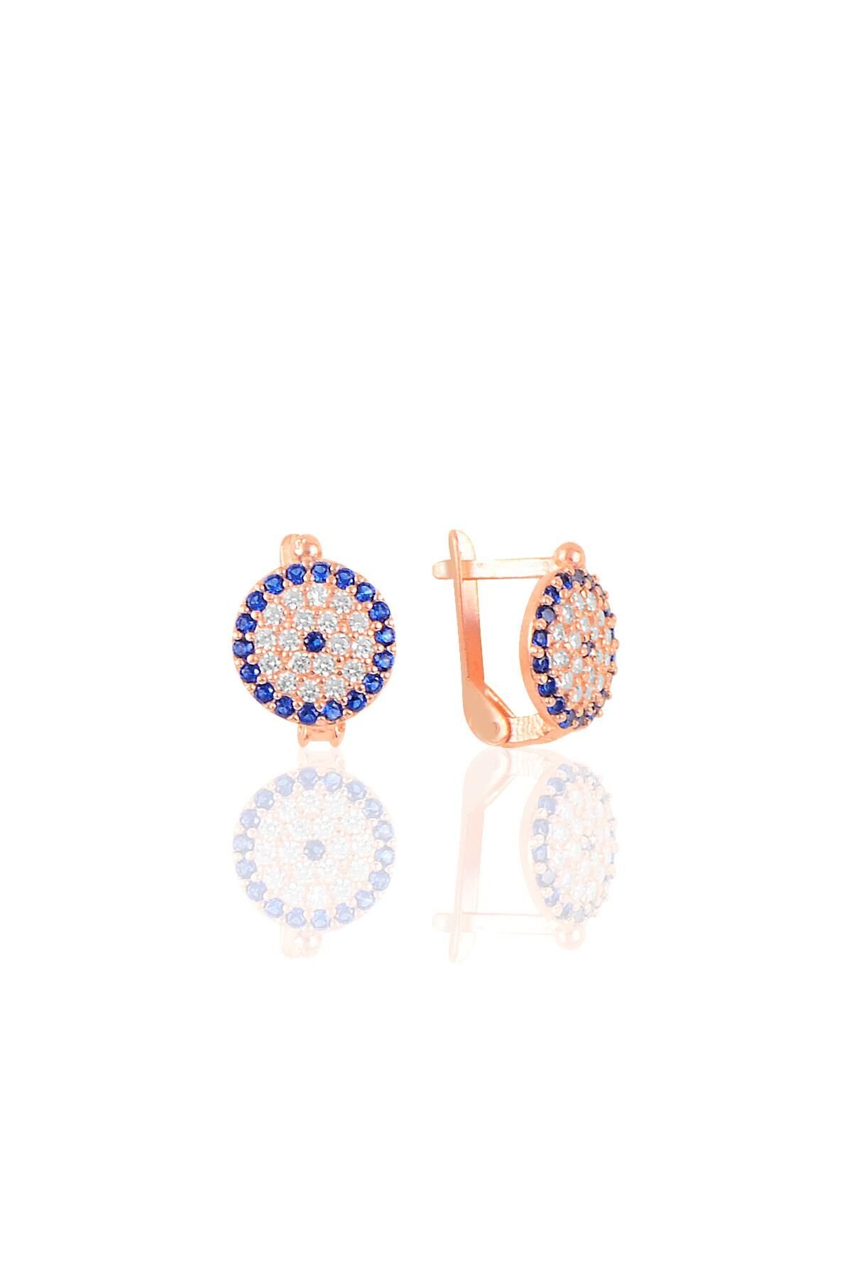 Gümüş rose klipsli nazar küpe SGTL10253ROSE