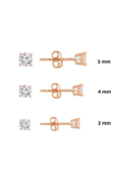 Gümüş rose pırlanta montürlü 3 boy tektaş kombin küpeler SGTL11300ROSE