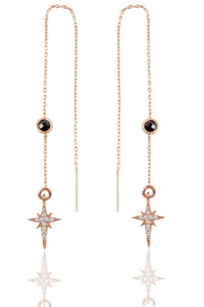 Gümüş  oniks taşlı zincirli küpe  kutup yıldızı modeli SGTL9862SİYAHKUTUP