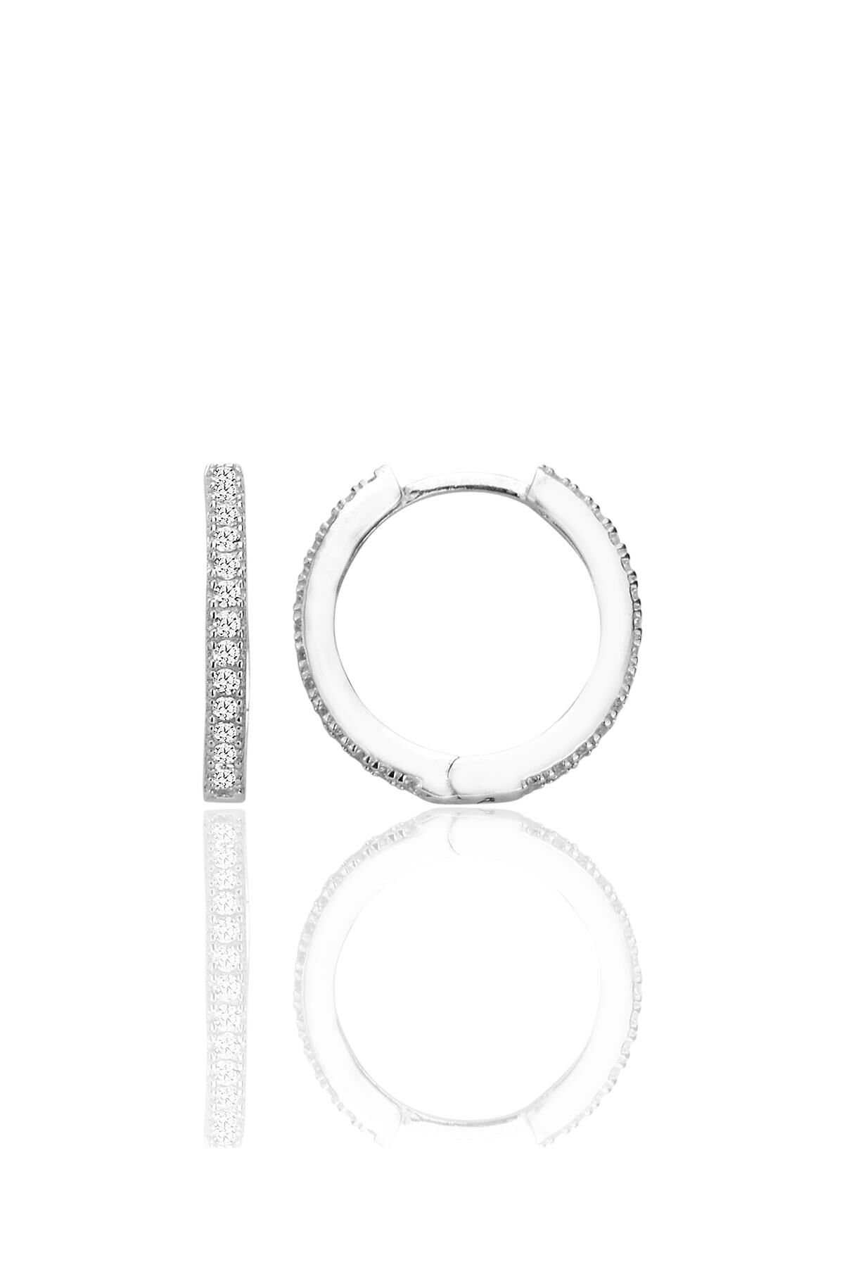 Gümüş rodyumlu zirkon taşlı 16 mm tamtur halka küpe SGTL12714RODAJ