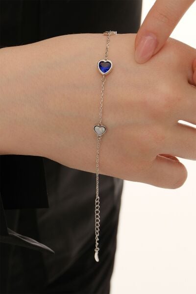 Gümüş safir sedef ve zirkon taşlı kalp tutkusu kadın bileklik SGTL12653LACIVERT