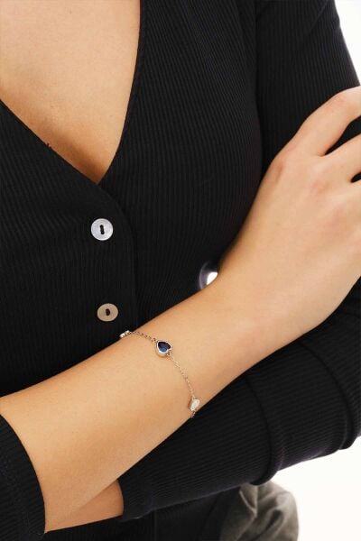 Gümüş safir sedef ve zirkon taşlı kalp tutkusu kadın bileklik SGTL12653LACIVERT