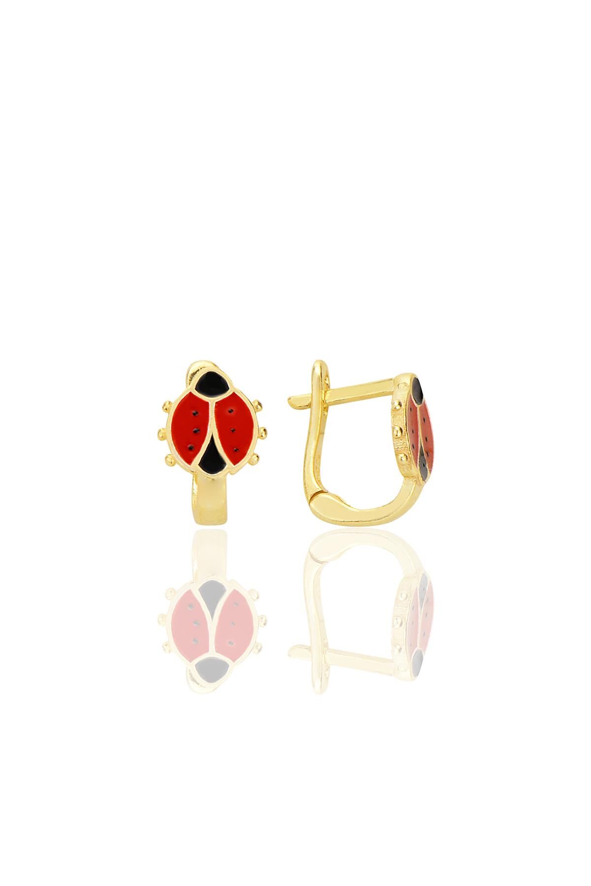 Gümüş altın yaldızlı mineli uğur böceği çocuk küpesi SGTL12715GOLD