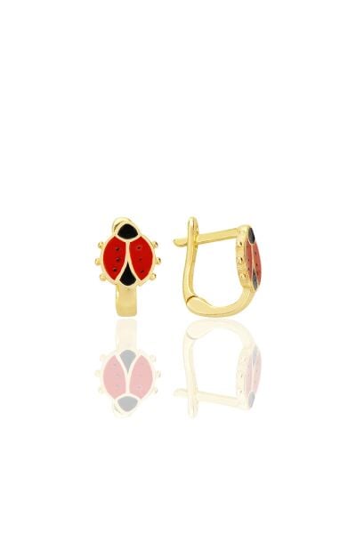 Gümüş altın yaldızlı mineli uğur böceği çocuk küpesi SGTL12715GOLD