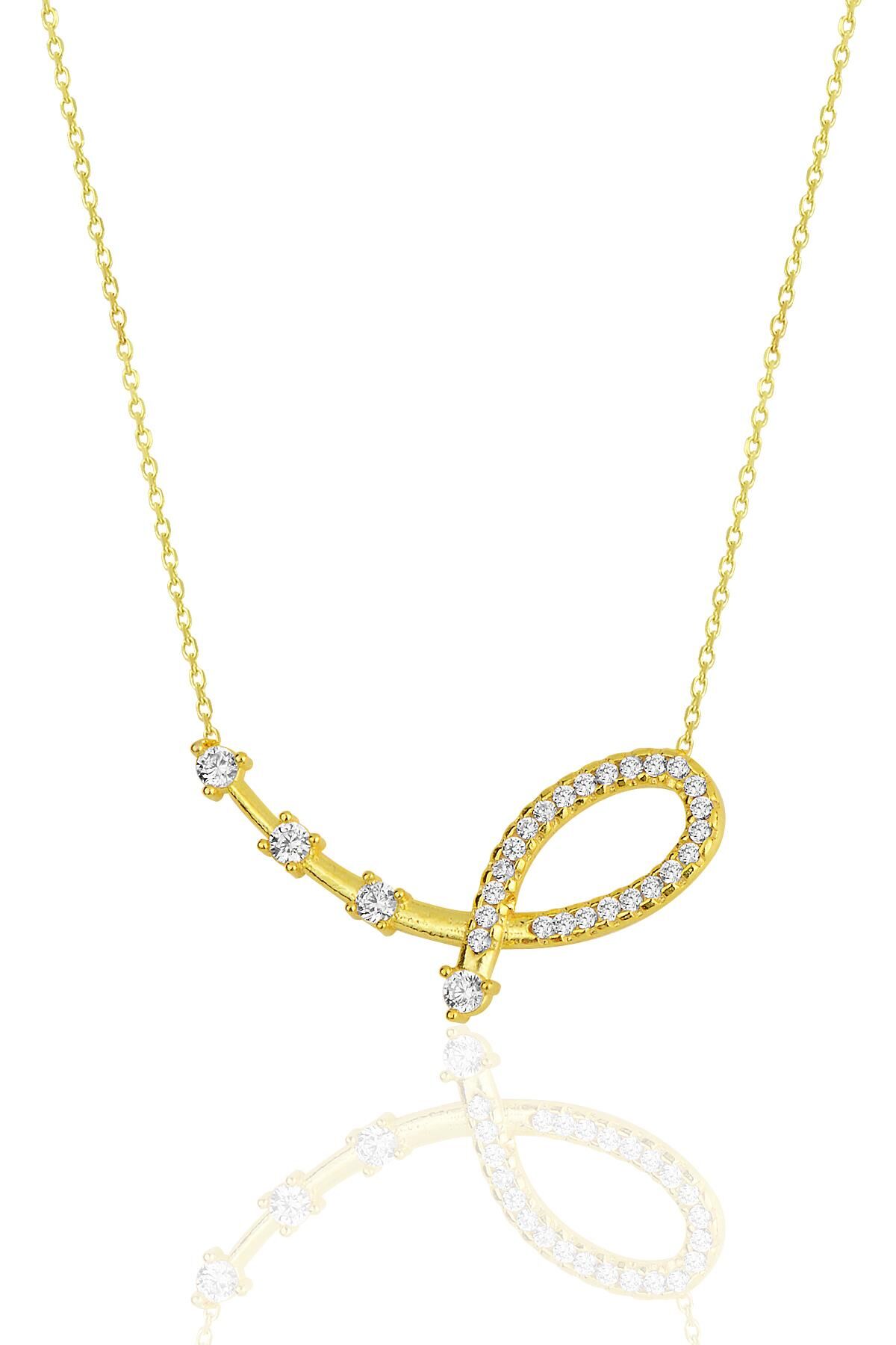 Gümüş altın yaldızlı zirkon taşlı yıldız haritası kolye SGTL11974GOLD