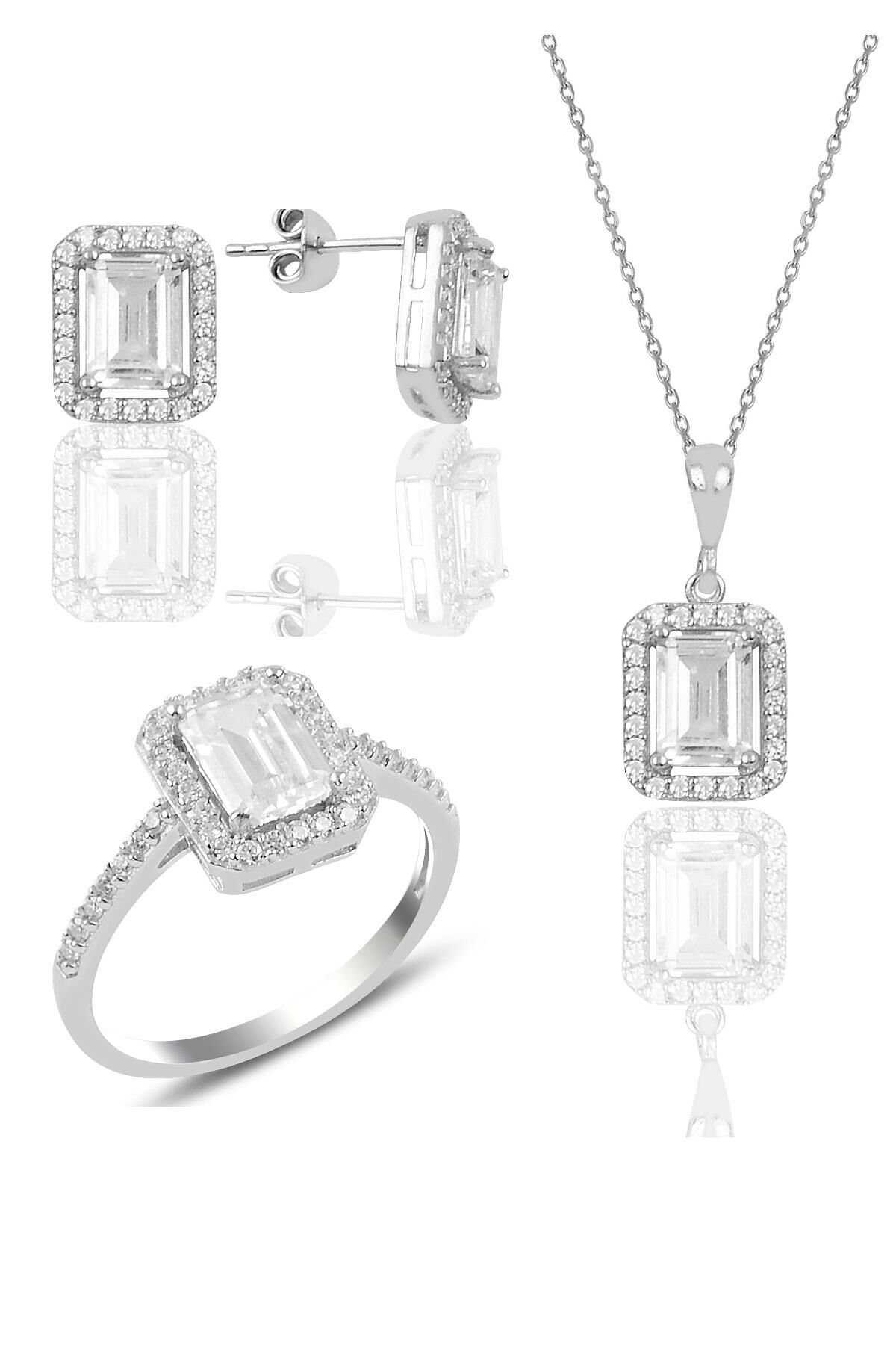 Gümüş baget taşlı üçlü set SGTL10479RODAJ
