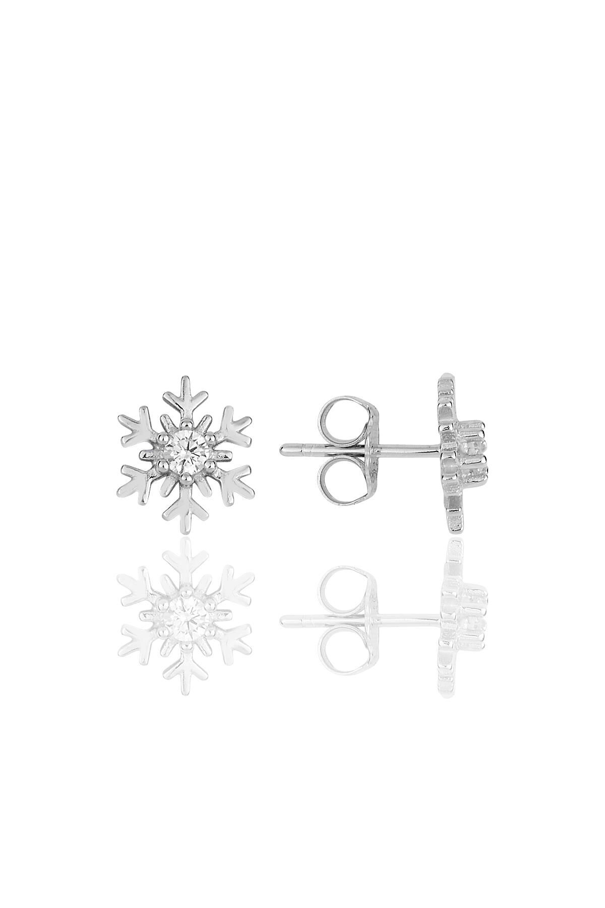 Gümüş rodyumlu zirkon taşlı kar tanesi küpe. SGTL11611KUPE