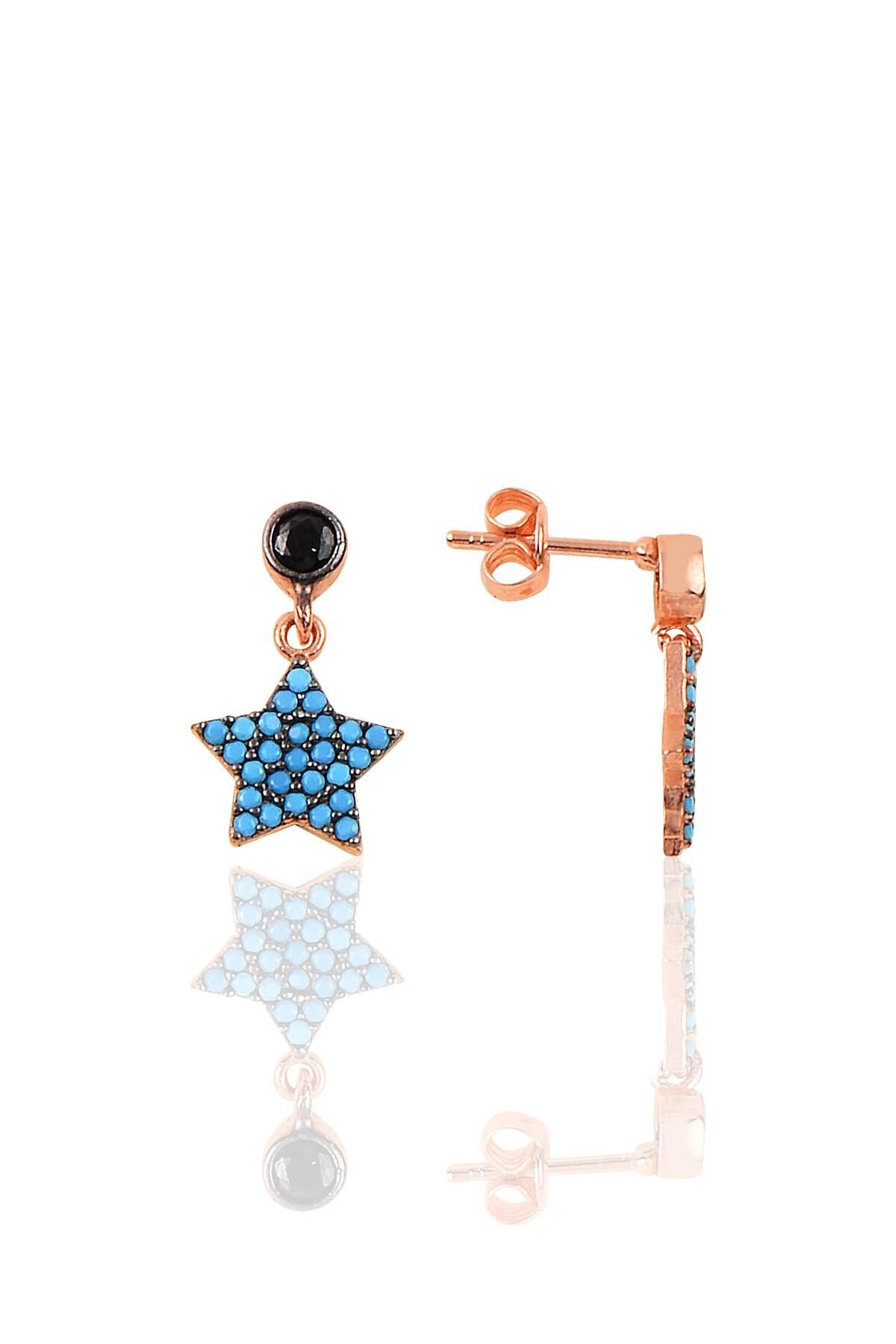 Gümüş turkuaz taşlı yıldız küpe SGTL10255