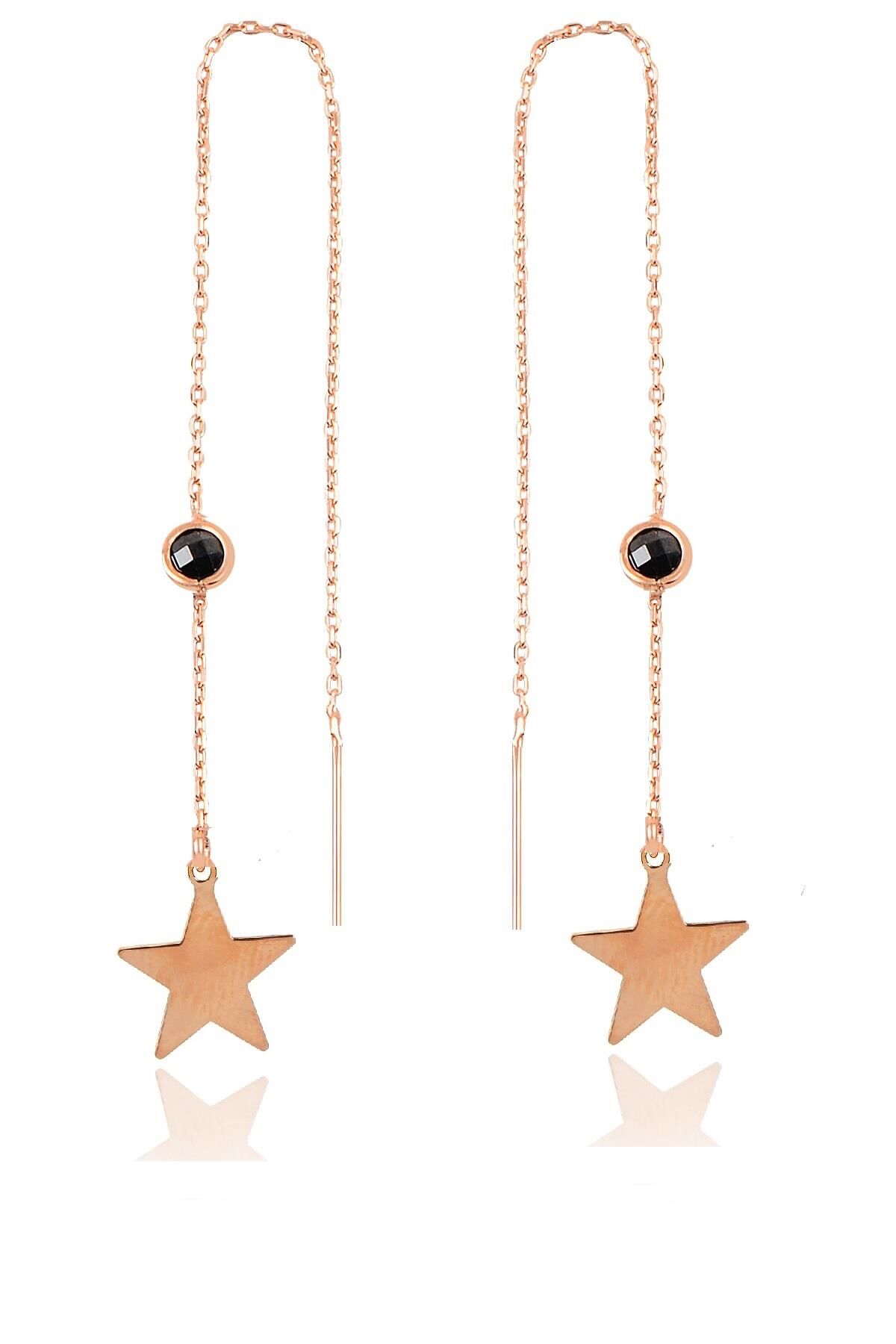 Gümüş  oniks taşlı zincirli küpe  yıldız modeli SGTL9862SİYAHYILDIZ