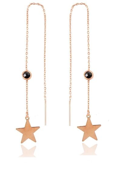 Gümüş  oniks taşlı zincirli küpe  yıldız modeli SGTL9862SİYAHYILDIZ