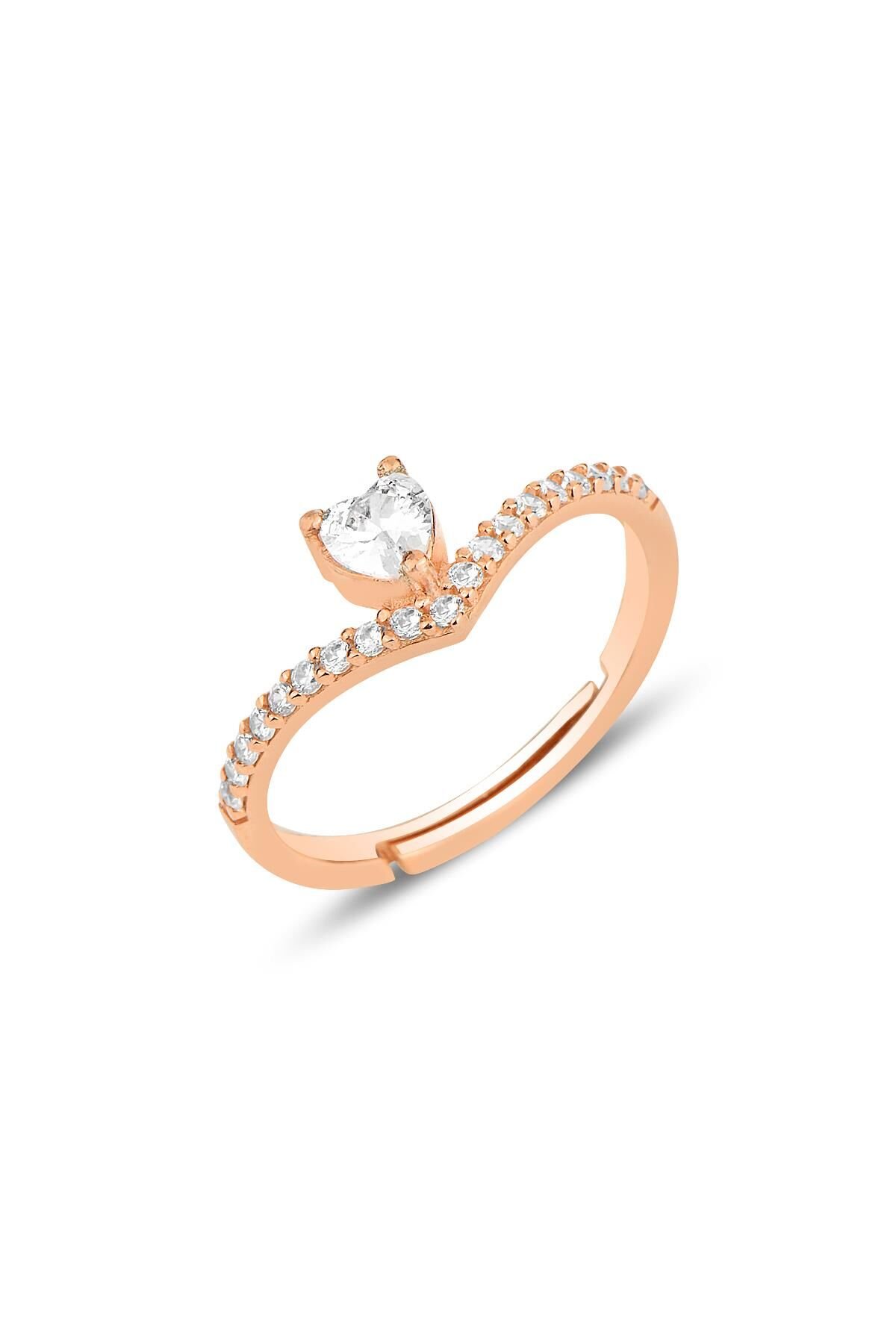 Gümüş rose zirkon taşlı kalp modeli ayarlamalı yüzük SGTL12151ROSE