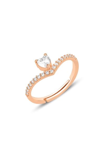 Gümüş rose zirkon taşlı kalp modeli ayarlamalı yüzük SGTL12151ROSE