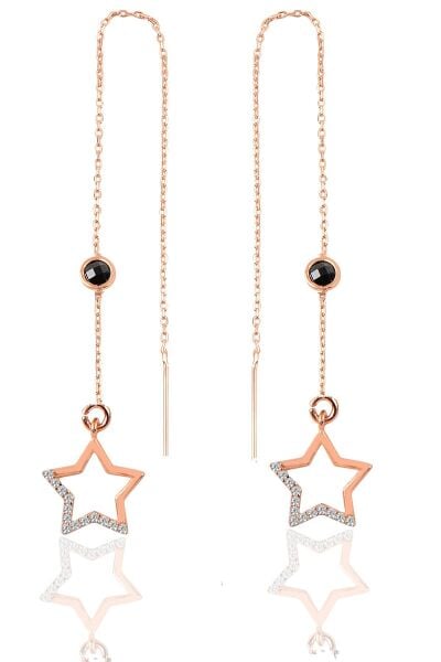 Gümüş  oniks ve zirkon taşlı zincirli küpe  yıldız modeli SGTL9862SİYAHYILDIZB