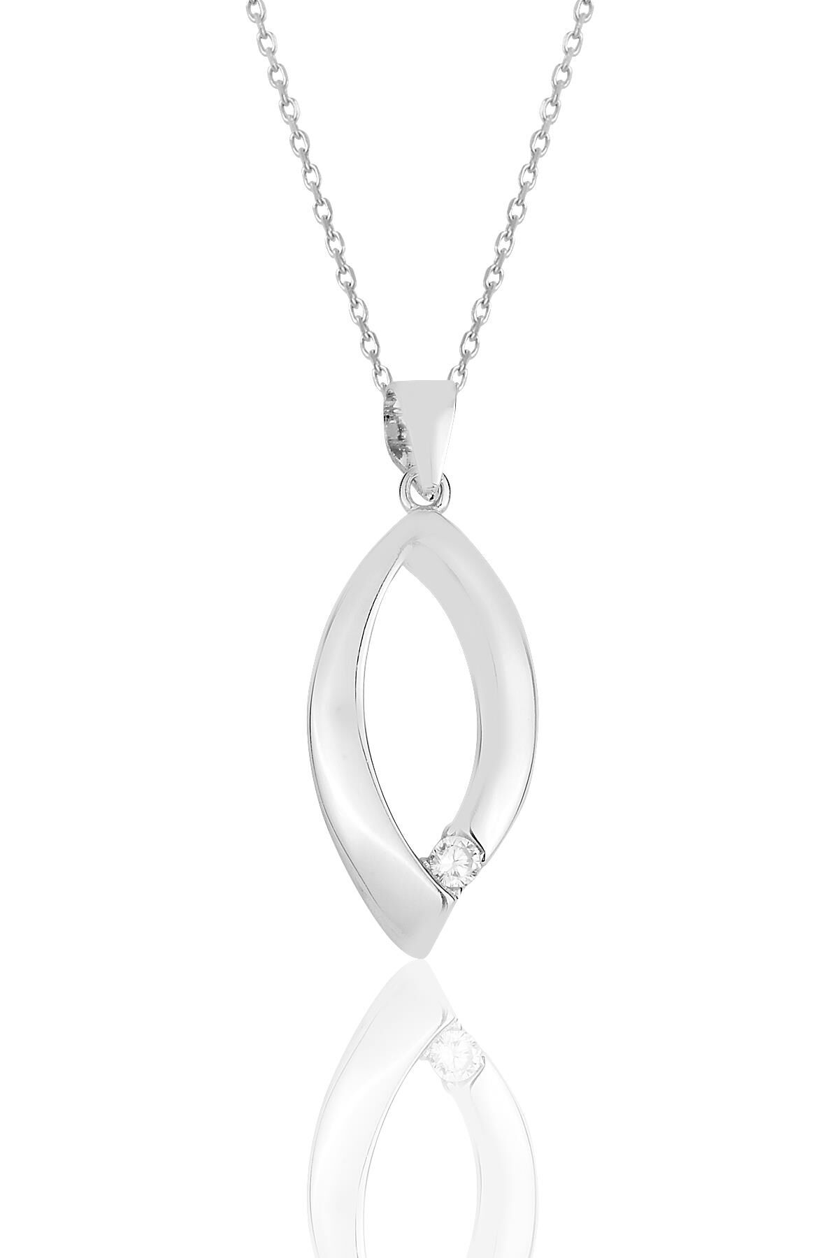 Gümüş rodyumlu mekik tek taşlı kolye. SGTL11612KOLYE