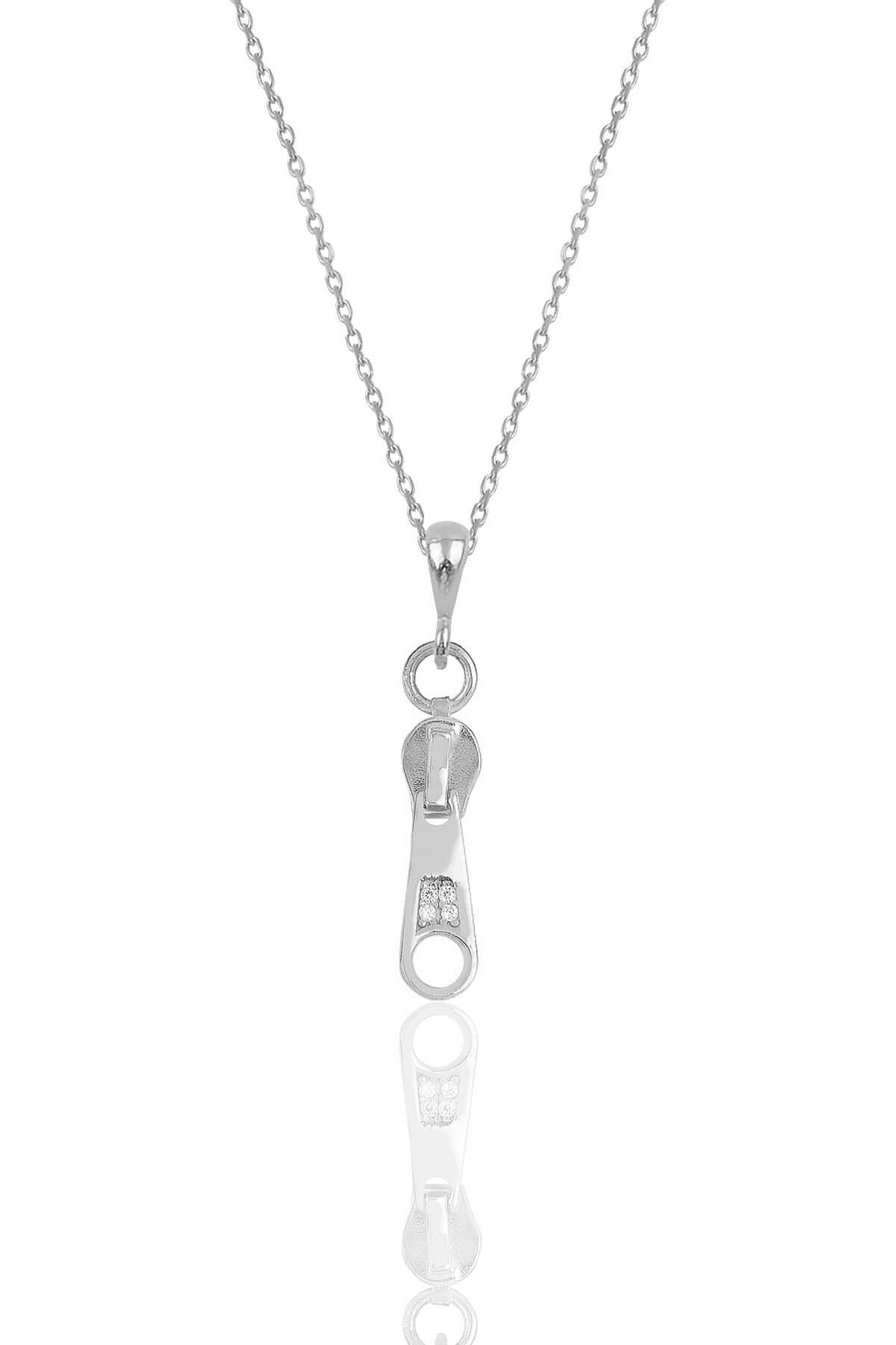 Gümüş rodyumlu zirkon taşlı fermuar kolye SGTL11875RODAJ