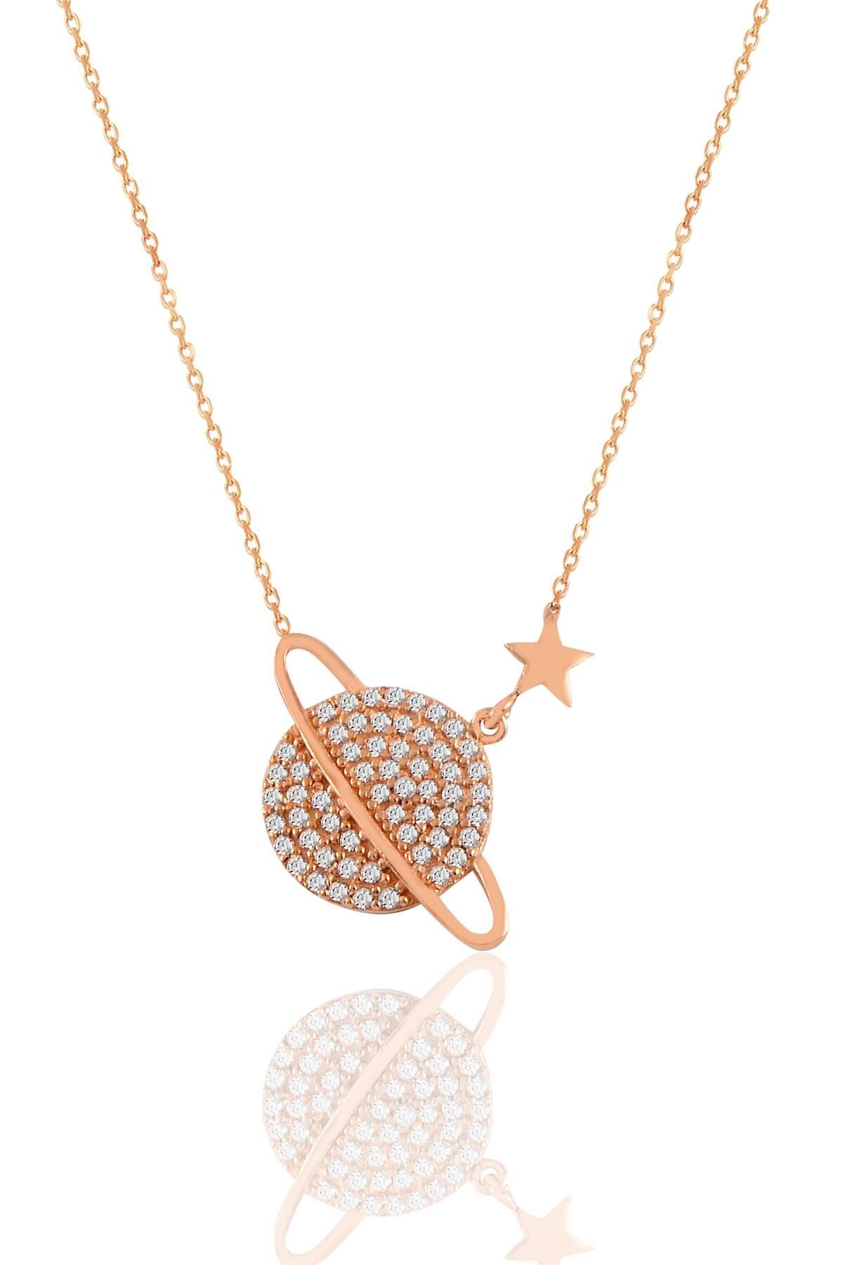 Gümüş rose zirkon  taşlı gezegen kolye SGTL11134ROSE