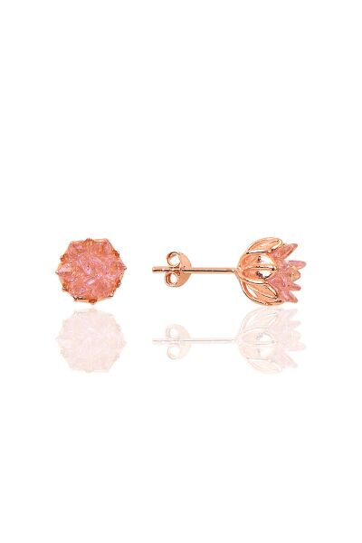 Gümüş Lotus çiçeği modeli pembe renkli taşlı üçlü set SGTL10217SET