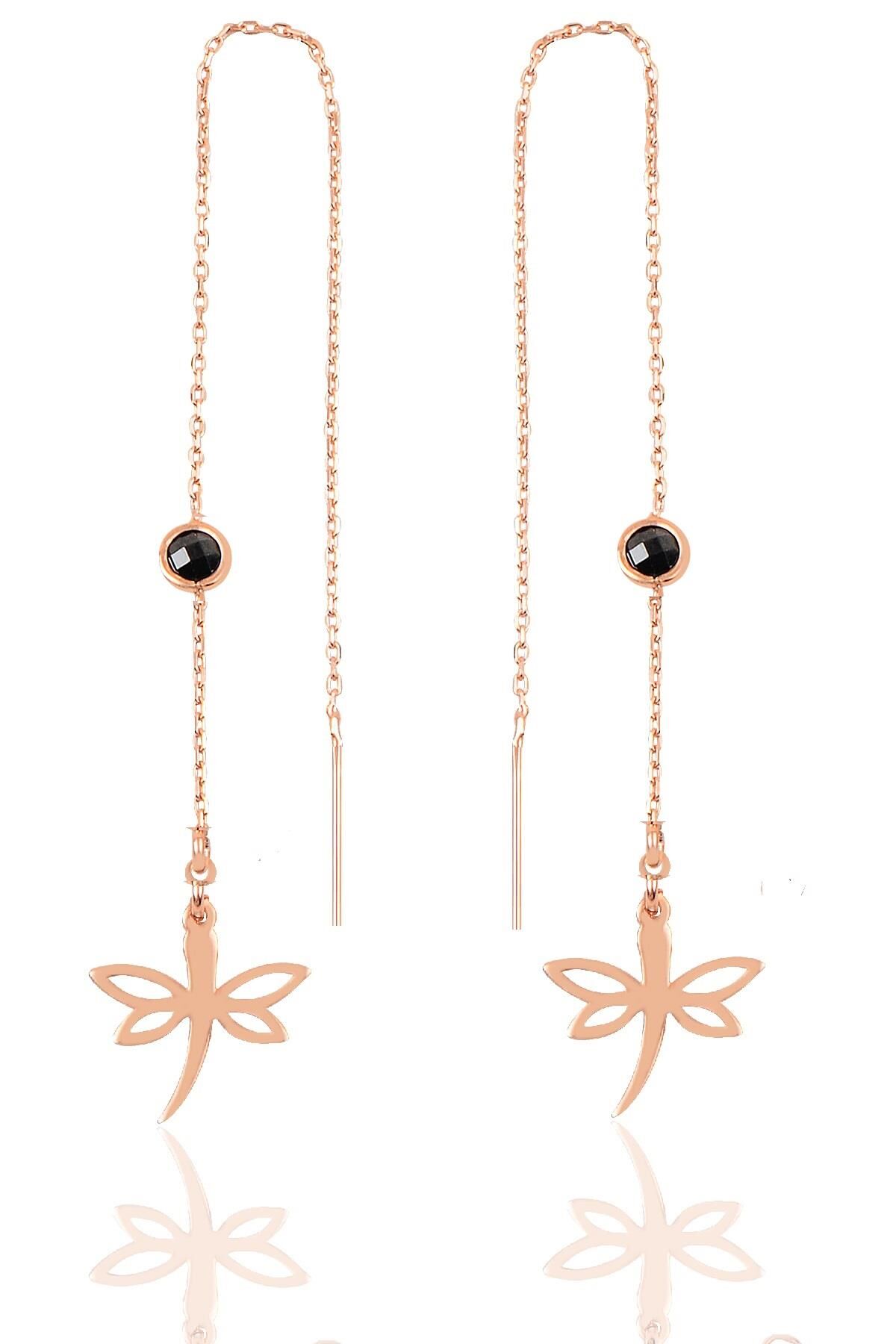 Gümüş  oniks  taşlı zincirli küpe yusufçuk modeli SGTL9862SİYAHYUSUFCUK