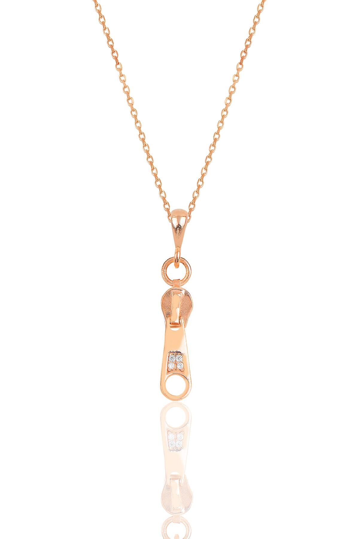 Gümüş rose zirkon taşlı fermuar kolye SGTL11875ROSE