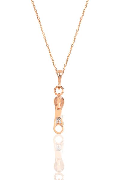 Gümüş rose zirkon taşlı fermuar kolye SGTL11875ROSE