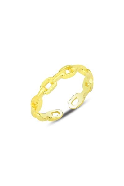 Gümüş altın yaldızlı zincir modeli ayarlamalı yüzük SGTL12170GOLD