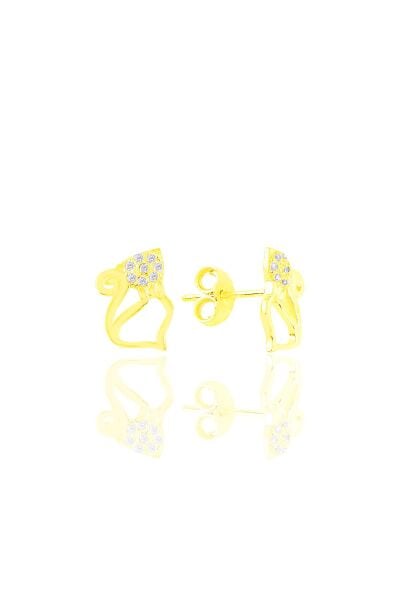 Gümüş altın yaldızlı  zirkon taşlı kedi küpe SGTL10977GOLD