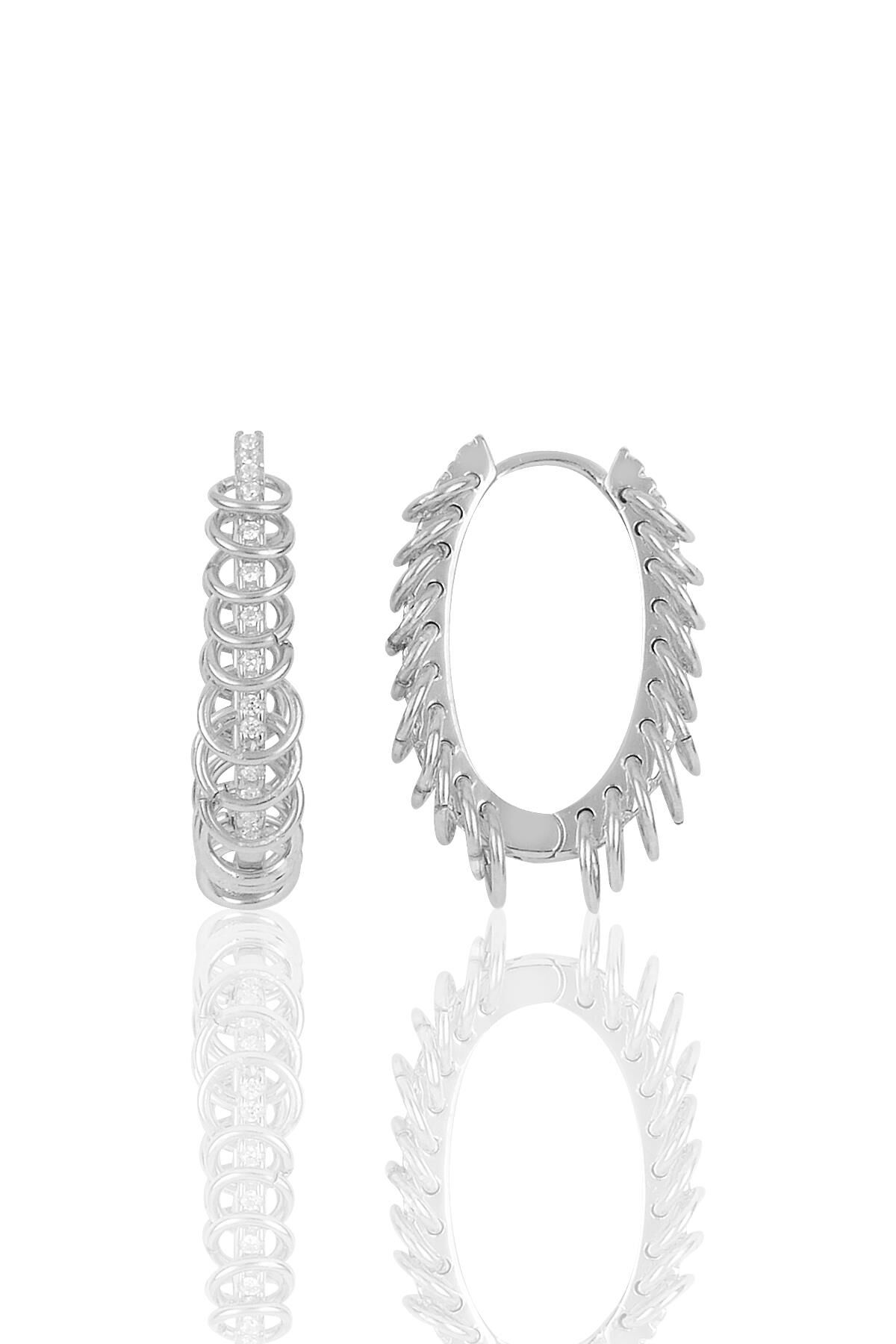 Gümüş rodyumlu çılgın halkalar oval küpe SGTL10258RDJ