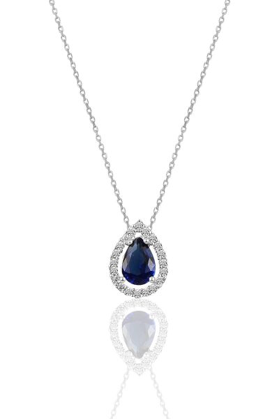 Gümüş rodyumlu safir taşlı damla modeli kolye SGTL11005LACI