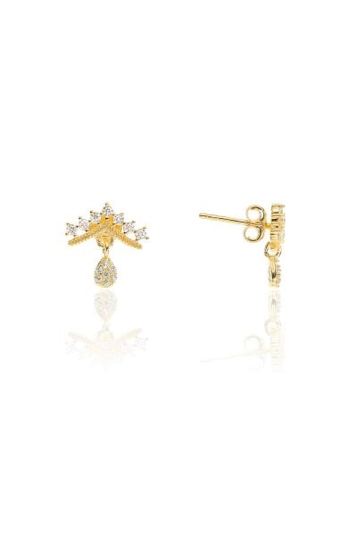 Gümüş altın yaldızlı  zirkon taşlı taç küpe SGTL11246GOLD