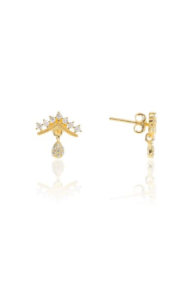 Gümüş altın yaldızlı  zirkon taşlı taç küpe SGTL11246GOLD