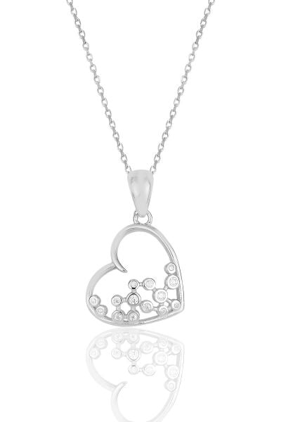 Gümüş rodyumlu zirkon taşlı kalp kolye. SGTL11613KOLYE