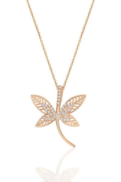 Gümüş rose zirkon taşlı yusufçuk kolye SGTL11971ROSE