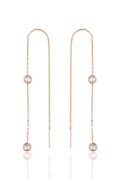 Gümüş 2 taşlı zincirli küpe SGTL9861ROSE