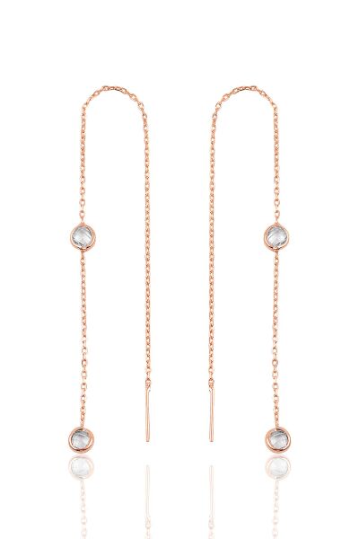 Gümüş 2 taşlı zincirli küpe SGTL9861ROSE