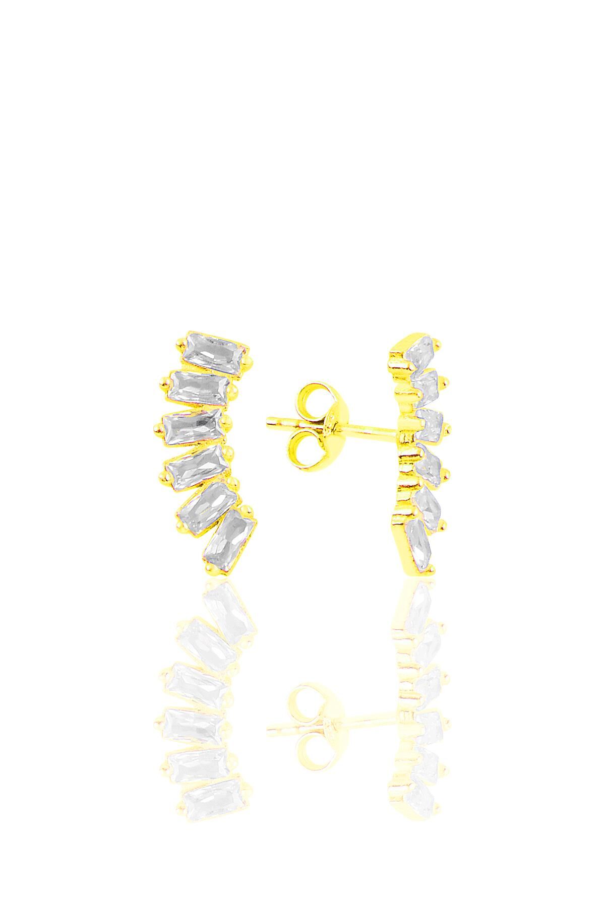 Gümüş altın yaldızlı altı baget taşlı küpe SGTL10760GOLD