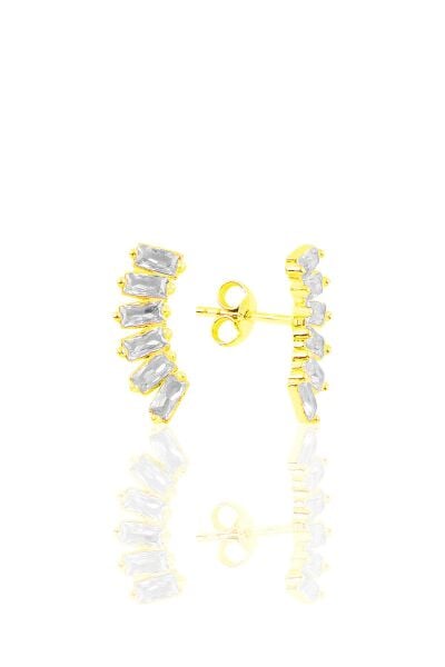 Gümüş altın yaldızlı altı baget taşlı küpe SGTL10760GOLD