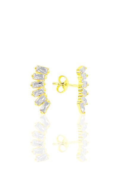 Gümüş altın yaldızlı altı baget taşlı küpe SGTL10760GOLD
