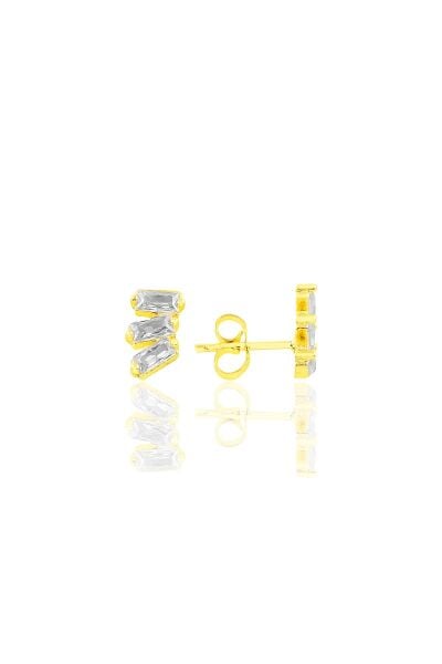 Gümüş altın yaldızlı  üç baget taşlı küpe SGTL10759GOLD