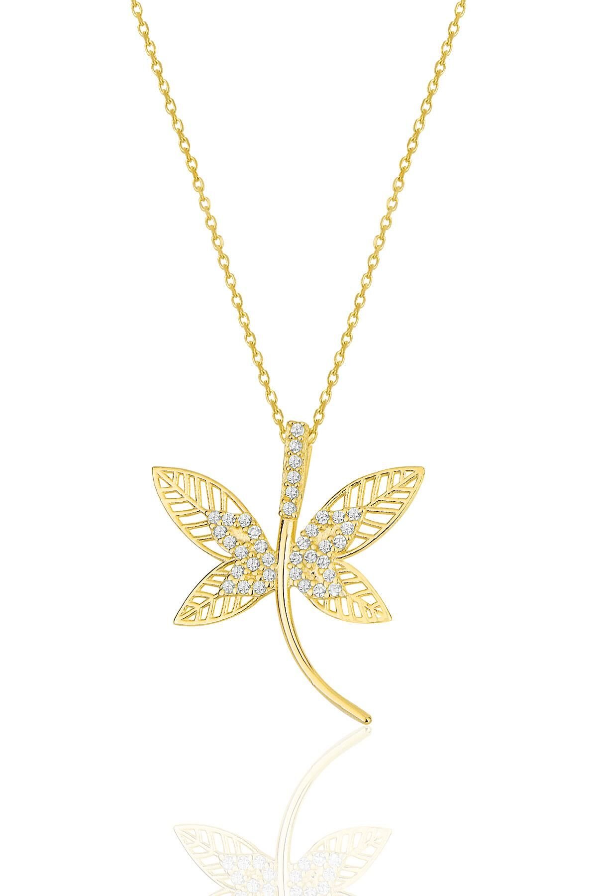 Gümüş altın yaldızlı zirkon taşlı yusufçuk kolye SGTL11971GOLD