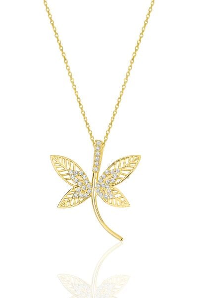 Gümüş altın yaldızlı zirkon taşlı yusufçuk kolye SGTL11971GOLD