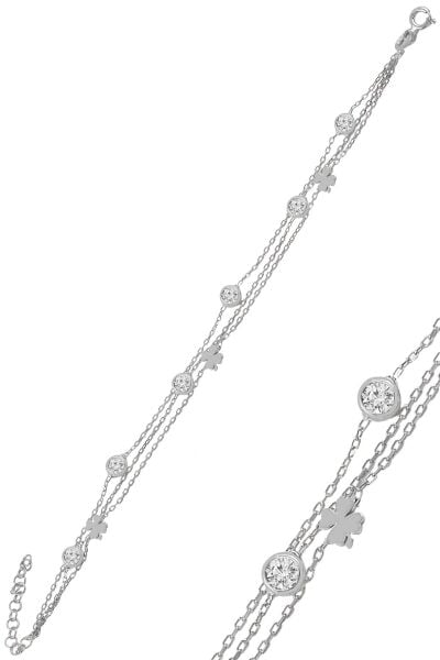 Gümüş rodyumlu zirkon taşlı yonca  figürlü bileklik SGTL11015RODAJ