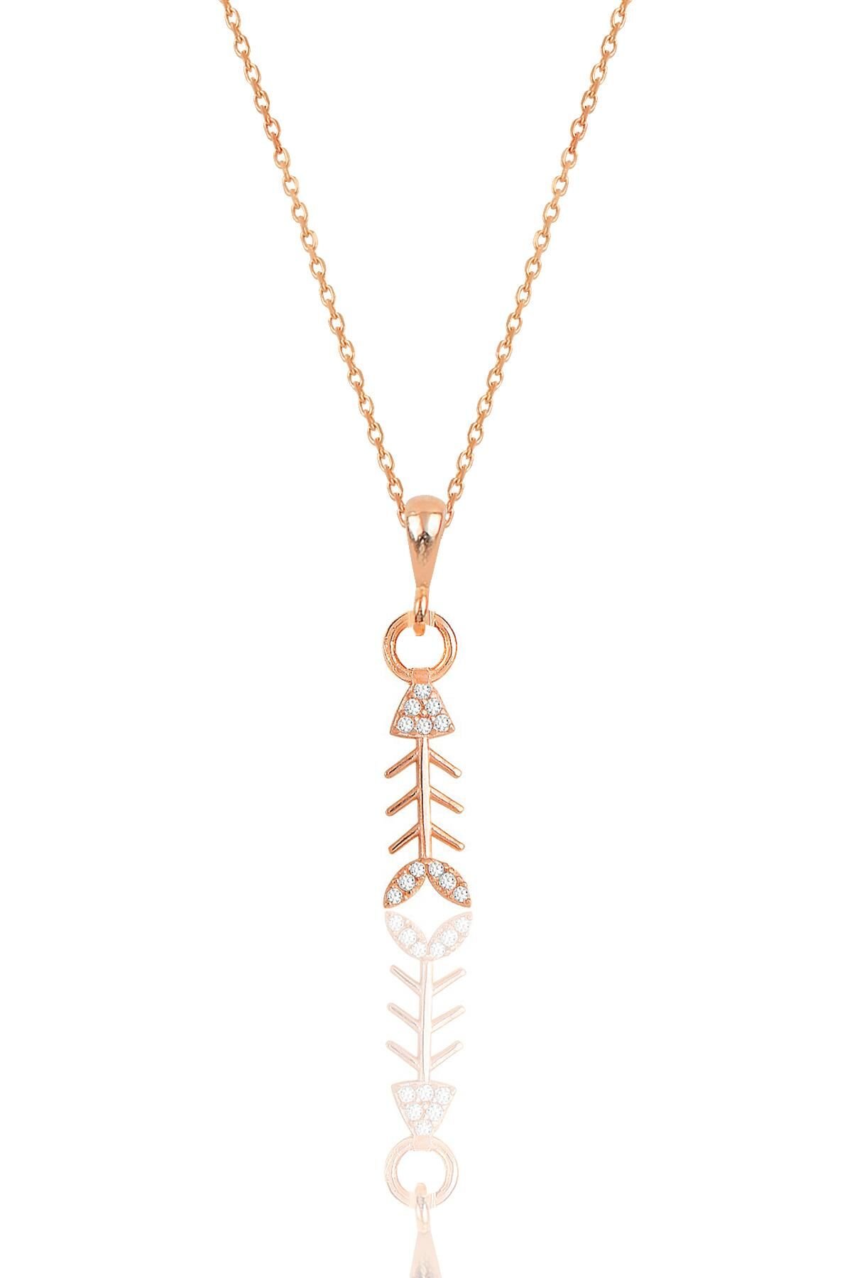 Gümüş rose zirkon taşlı balık kılçığı modeli kolye SGTL11873ROSE