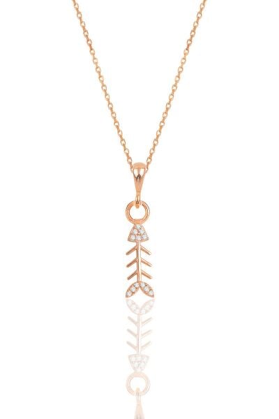 Gümüş rose zirkon taşlı balık kılçığı modeli kolye SGTL11873ROSE