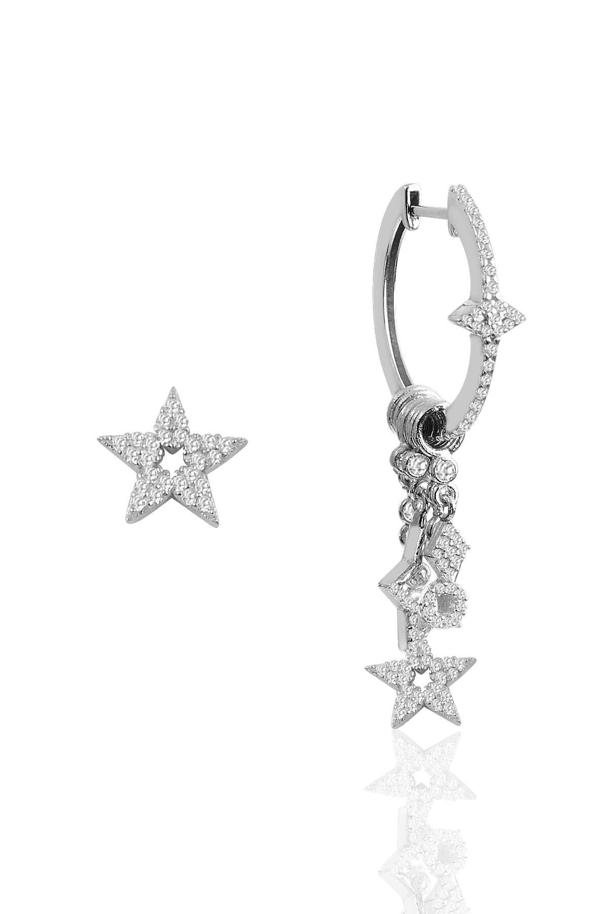 Gümüş rodyumlu lotus modeli şans küpesi SGTL10260RDJ