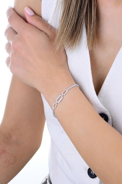 Gümüş rodyumlu pırlanta modeli zirkon taşlı frame su yolu bileklik SGTL12909RODAJ