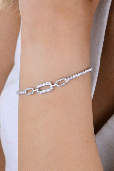 Gümüş rodyumlu pırlanta modeli zirkon taşlı frame su yolu bileklik SGTL12909RODAJ