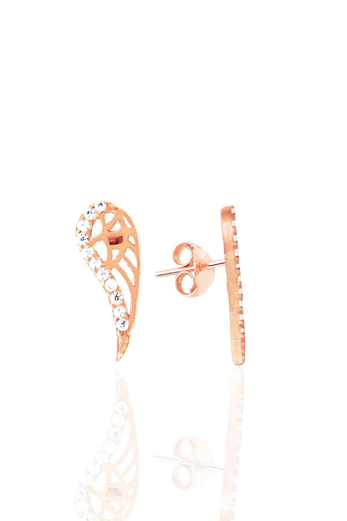 Gümüş rose  zirkon taşlı kanat küpe SGTL11243ROSE
