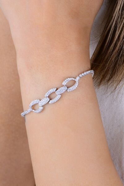 Gümüş rodyumlu pırlanta modeli zirkon taşlı stil zinciri su yolu bileklik SGTL12910RODAJ