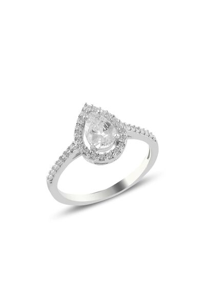 Gümüş rodyumlu zirkon taşlı damla modeli üçlü set SGTL11003BEYAZ